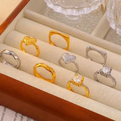 18K Gold Retro Easy Matching Design Geometric Inlaid Zircon Ring
